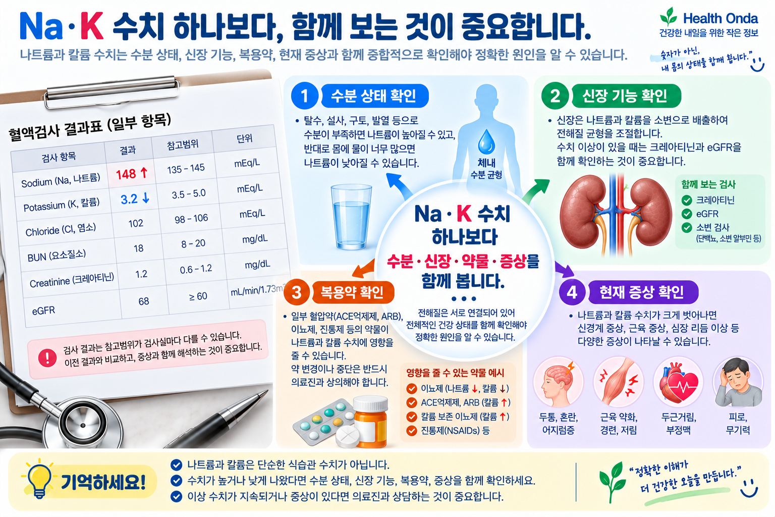 전해질 결과와 복용약 확인을 설명하는 그림