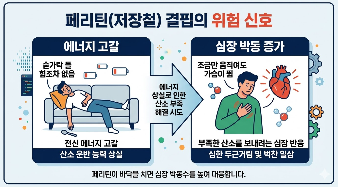 페리틴 결핍으로 인한 탈모와 빈혈 증상 설명 이미지