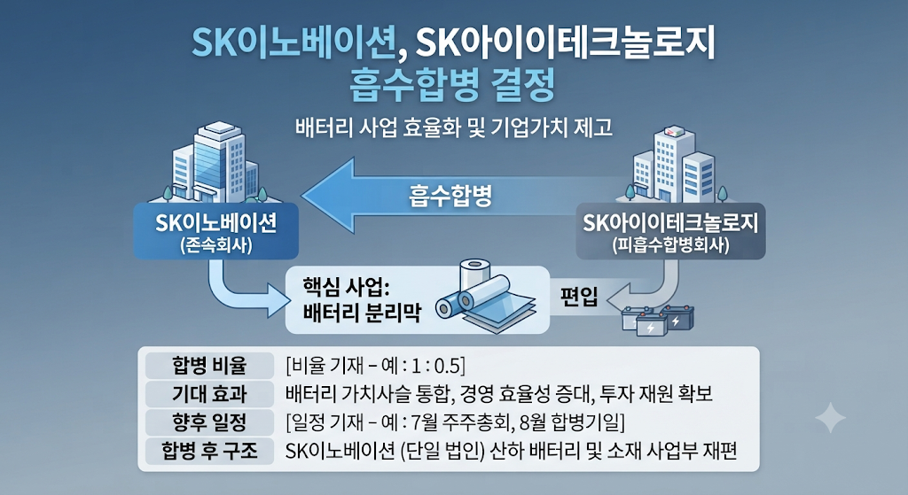 SK이노베이션과 SK아이이테크놀로지 흡수합병 구조