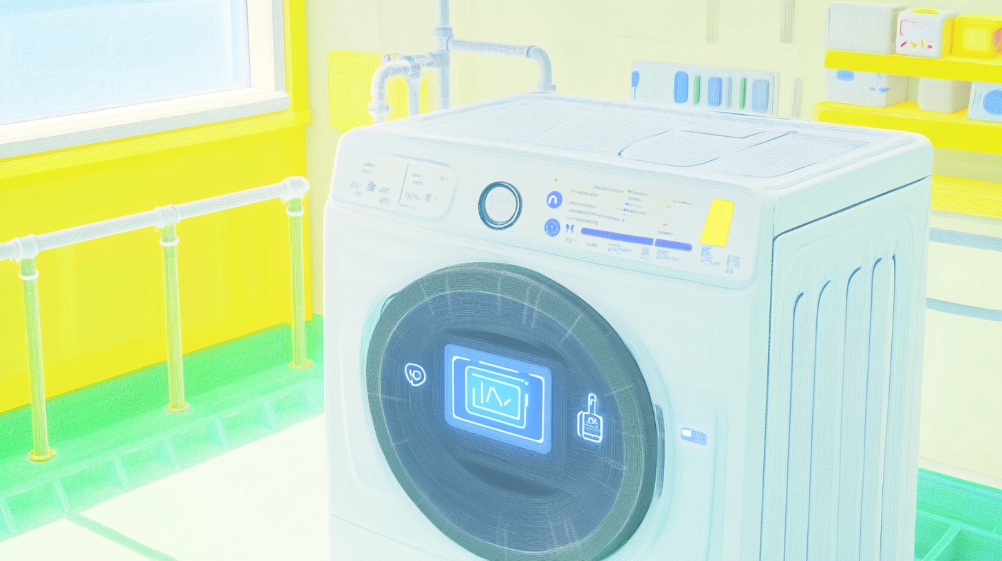 사용자 경험과 효율성을 높이는 AI가 삼성 세탁기와 통합된 미래지향적 이미지