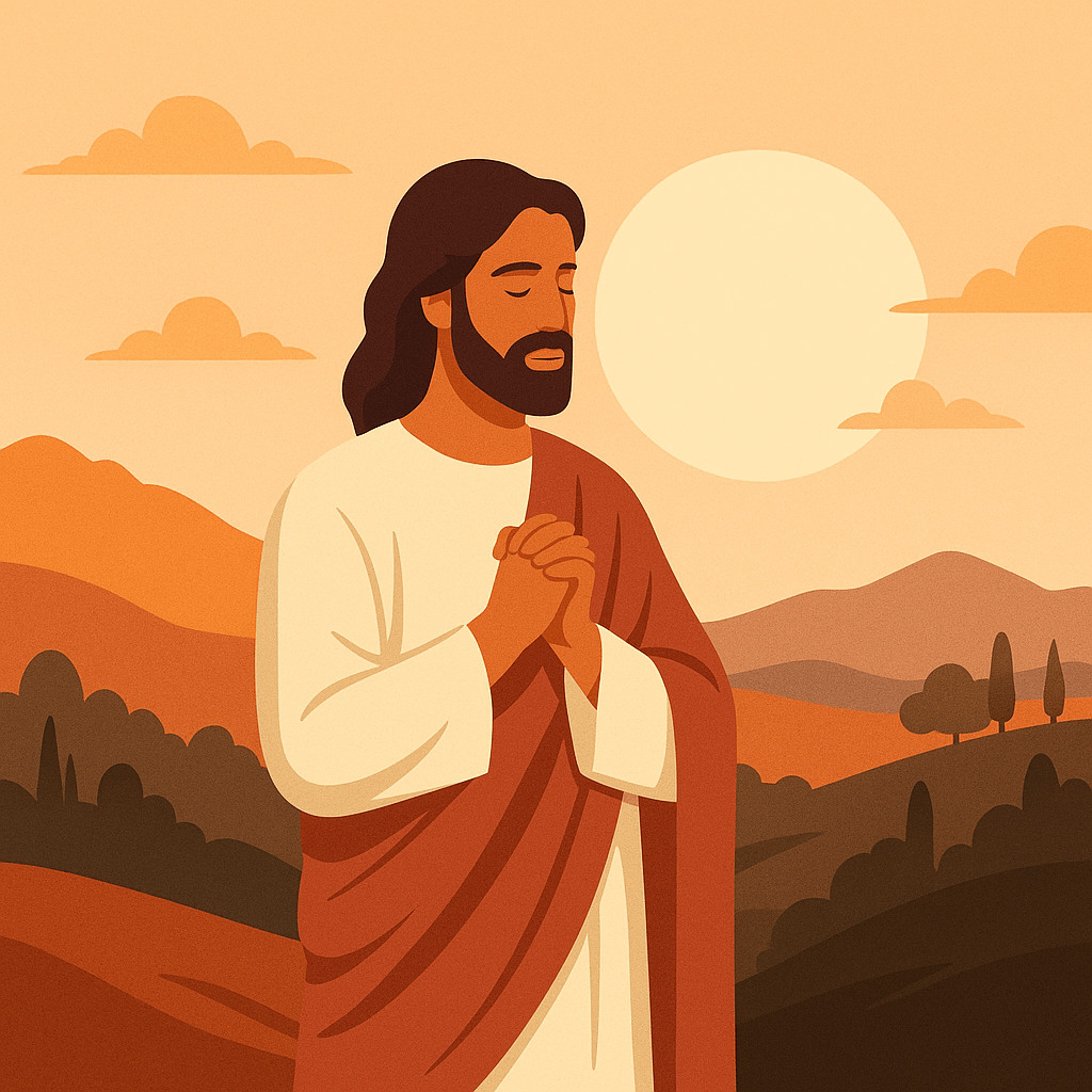 예수님의 사역 시작을 묵상하는 평온하고 영적인 분위기의 일러스트