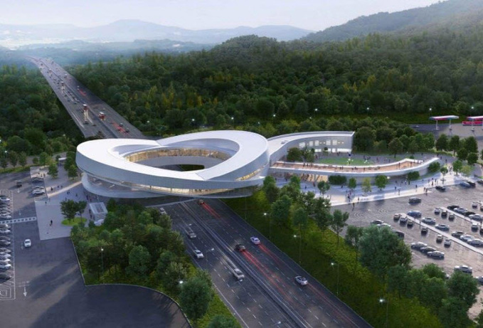 도로위에 떠 있는 처인휴게소 전경