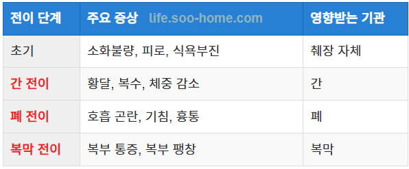 전이 단계별 증상