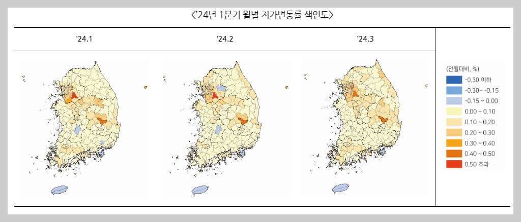 2024년 1분기 전국 지가변동률 경기도 1위, 제주도 꼴찌