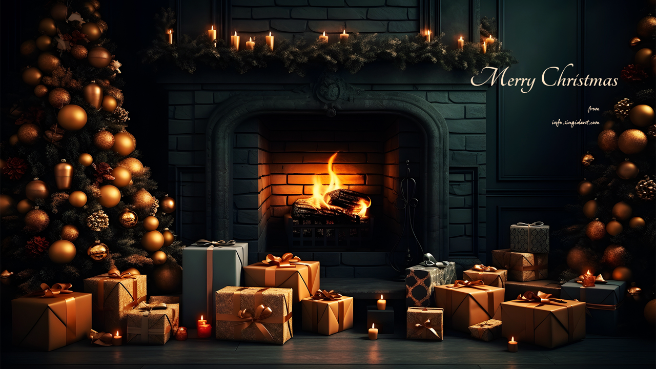 11 벽난로 앞의 선물상자들 C - Merry Christmas 크리스마스배경화면