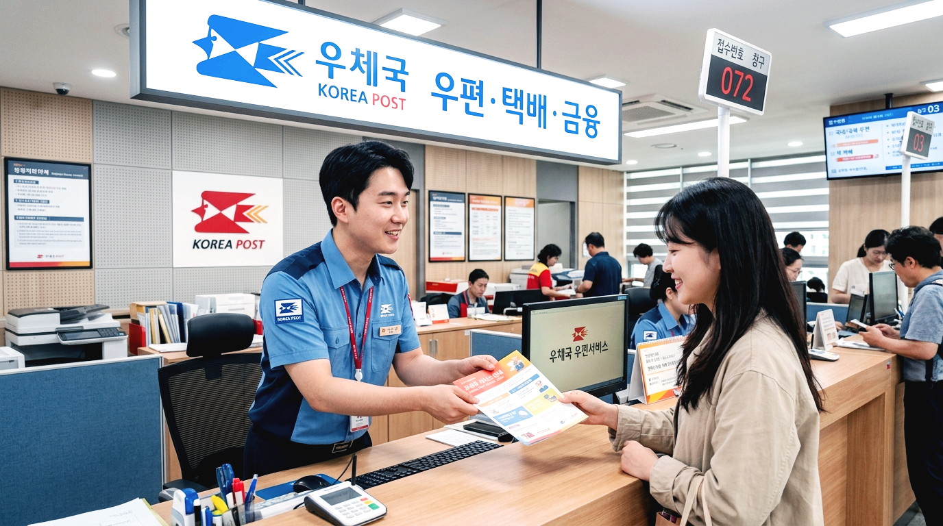 우체국 창구에서 직원이 주거이전 서비스를 안내하고 있는 모습.