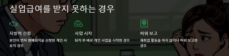 명예퇴직후 실업급여 못받는경우 표