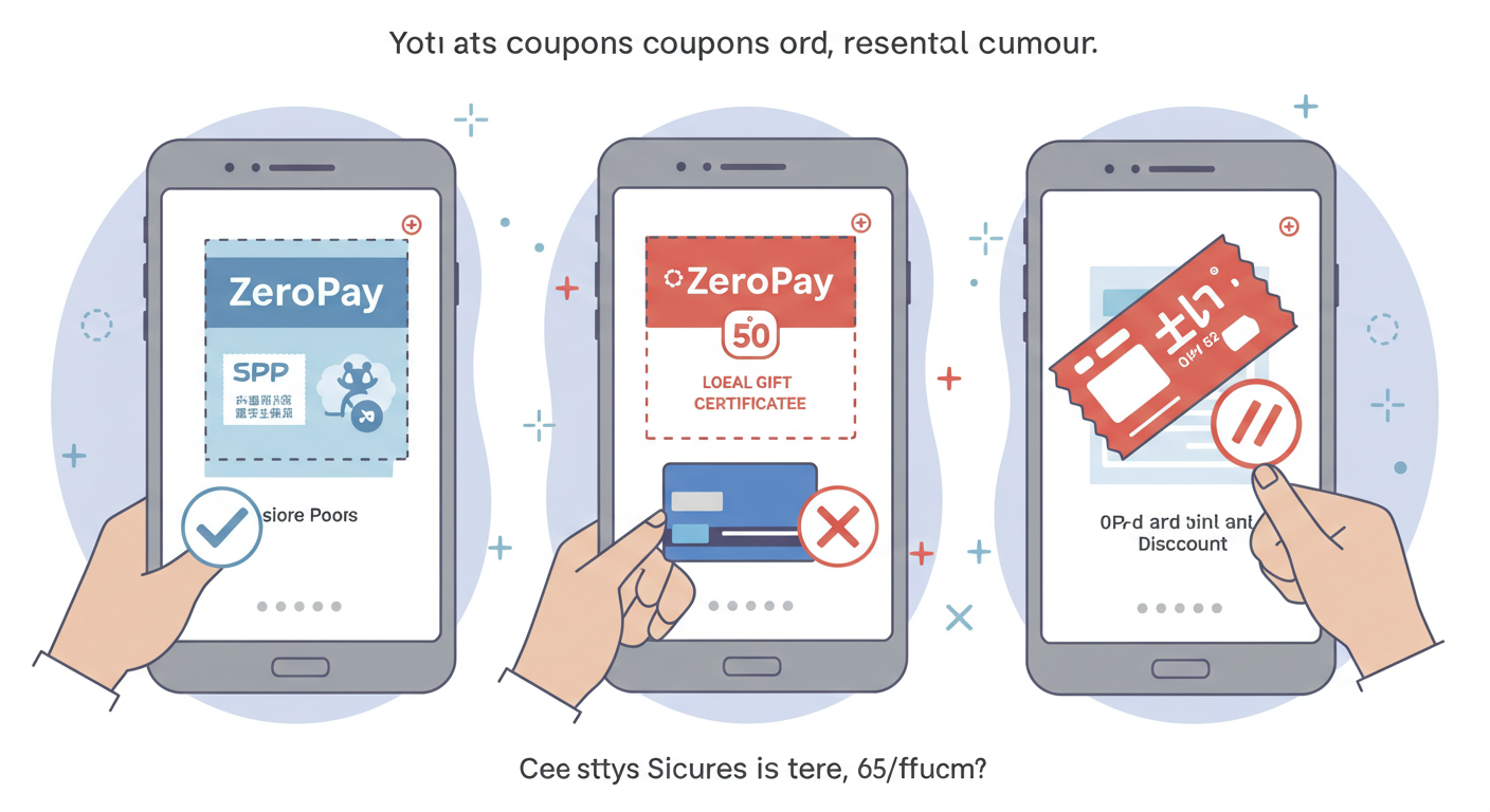 편의점에서 사용 가능한 쿠폰과 불가능한 쿠폰을 비교한 이미지