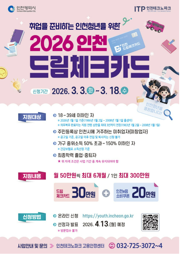 인천 드림체크카드·청년 구직활동비 신청 방법