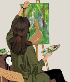 한손에-파렛트를-들고-산속-풍경화를-그리는-여자