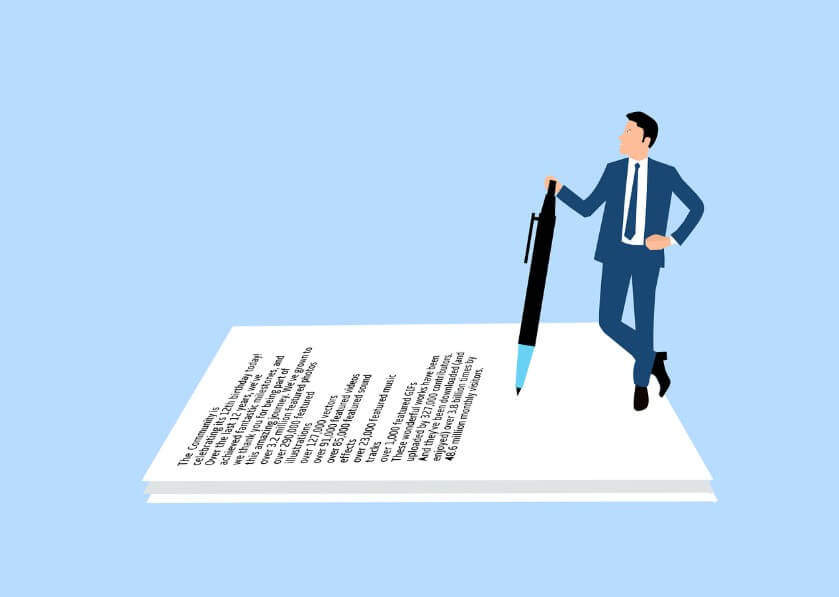 서류 위에 서 있는 남성