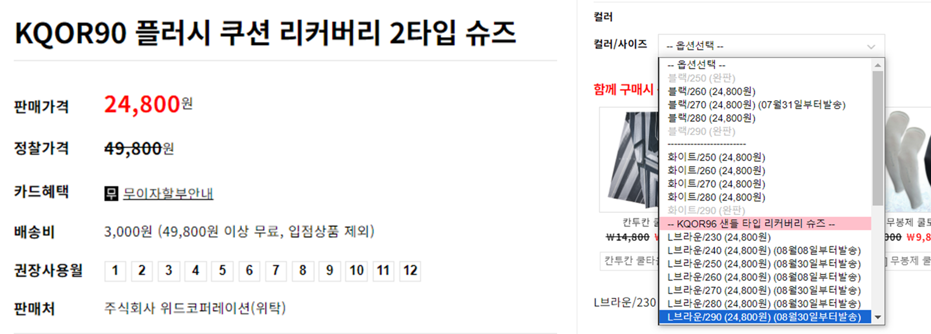 KQOR90 플러시 쿠션 리커버리 2타입 - 가격 사이즈