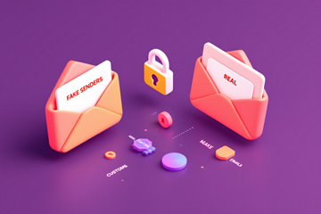 가짜 발신자 메일과 실제 메일을 나란히 비교한 피싱과 실제 관세 안내의 차이 강조