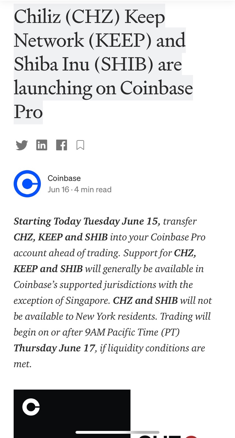 칠리즈상장을알리는코인베이스공지