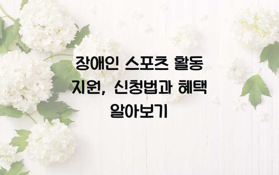 장애인 스포츠 활동 지원, 체육시설 이용료와 장비 구입비 지원 신청법