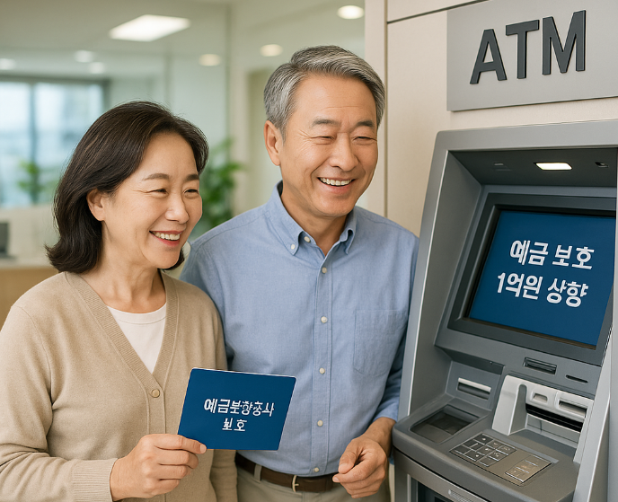 예금보호한도 상향 안내문을 보고 기뻐하는 시민