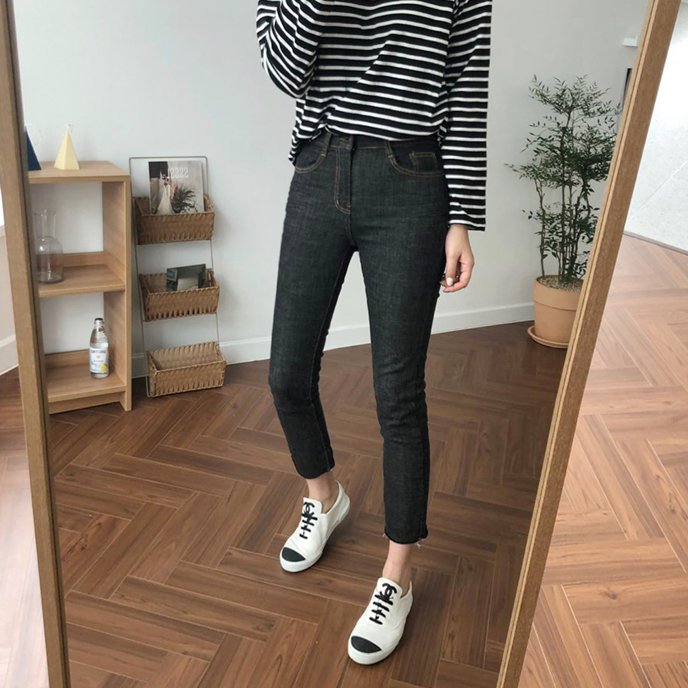 하이웨스트진 일자 생지 데님 흑청 기모 여자 청바지 밴딩 흑청바지 진청바지 스키니 블랙진