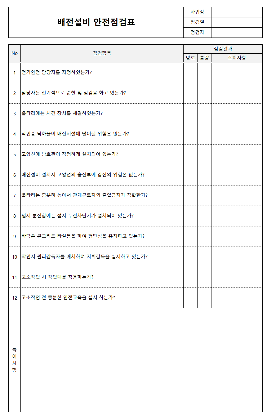 배전설비 안전점검표