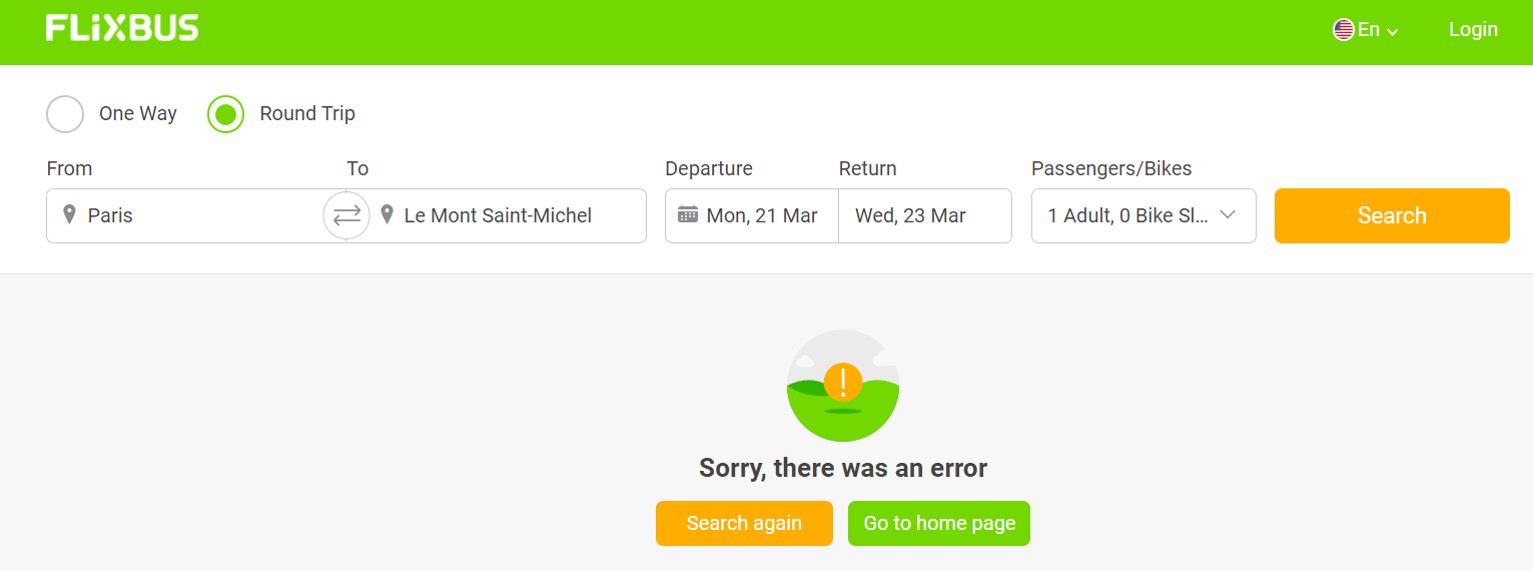 Flixbus 예약 홈페이지 사진