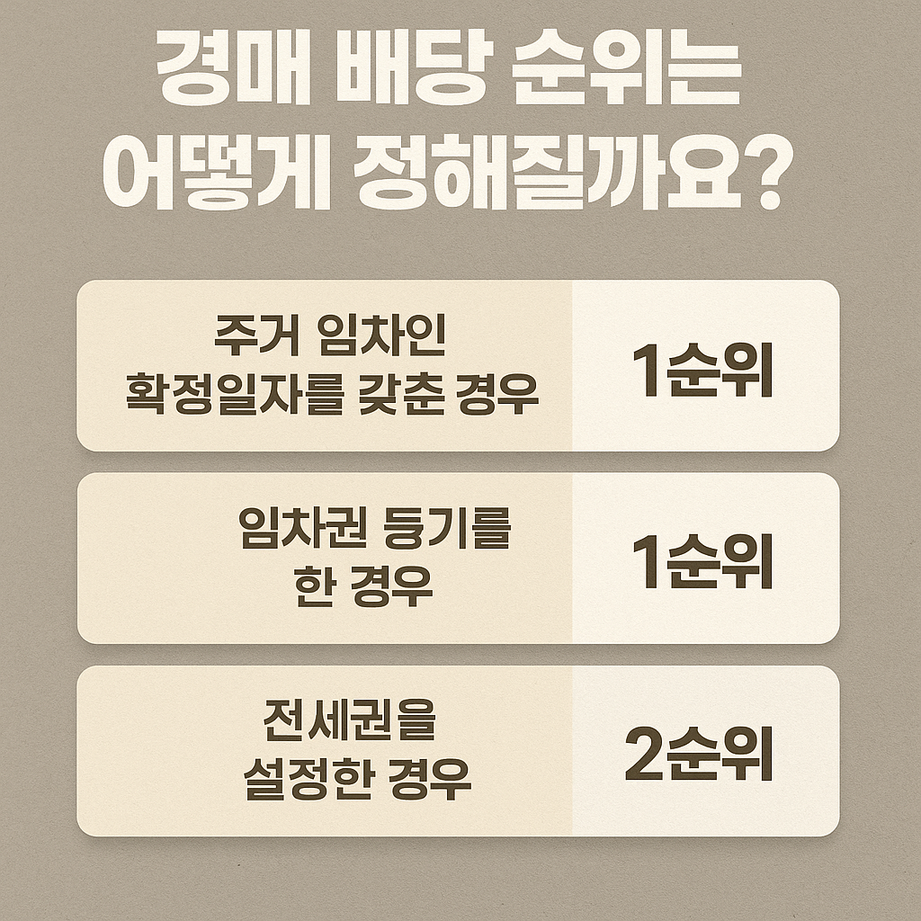 임의경매 배당순서 구조도 - 근저당권, 확정일자, 최우선변제금 순서 설명