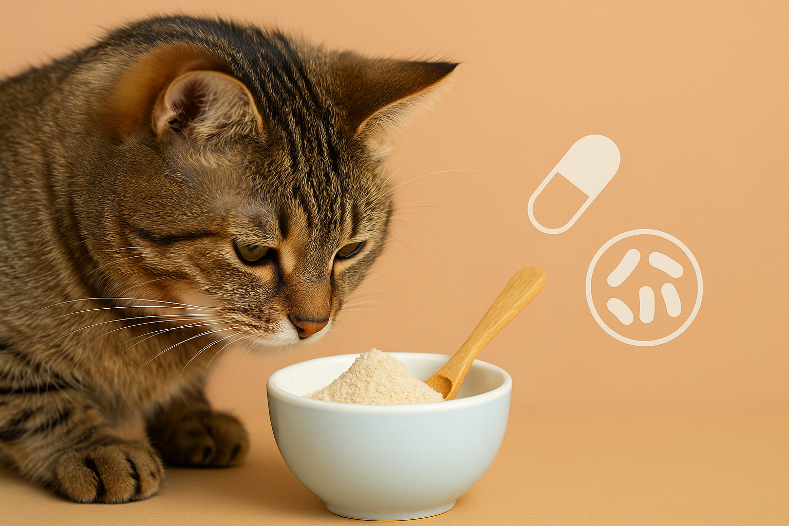 약을 먹으려고 기다리고 있는 고양이