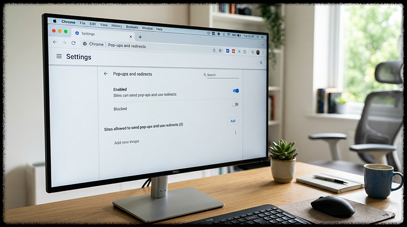 크롬 설정에서 팝업 차단 메뉴를 확인하는 모습