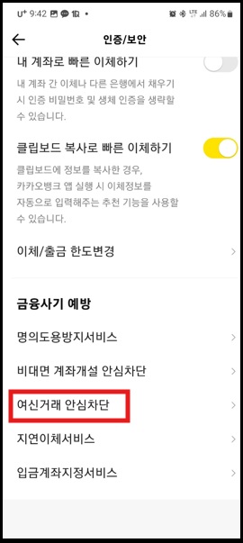 카카오뱅크 여신거래 안심차단 서비스 신청방법