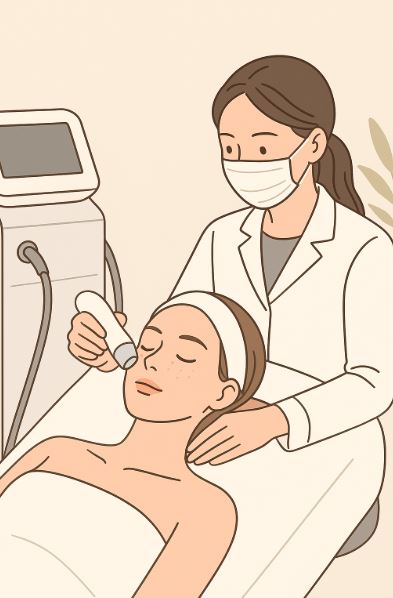 피부과에서 레이저 시술 받는 모습 이미지