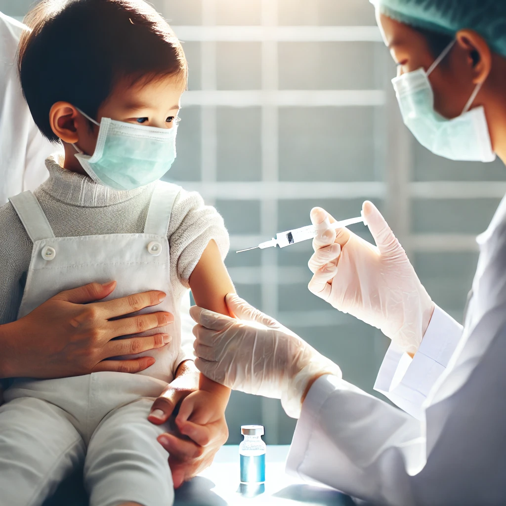 예방 접종을 맞고 있는 아이
