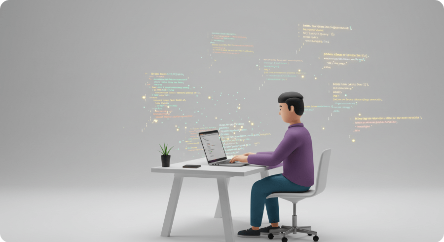 노트북으로 프로그래밍 코딩 학습하는 모습 3D 일러스트