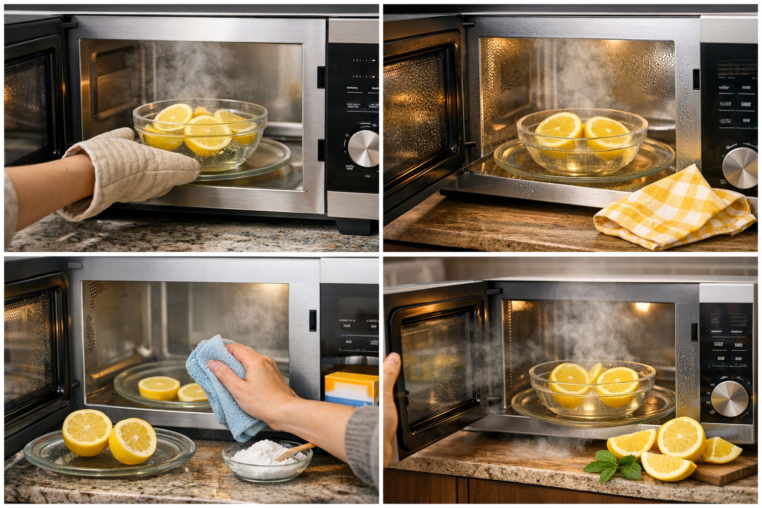 레몬을 이용해 전자레인지 냄새를 제거하는 모습