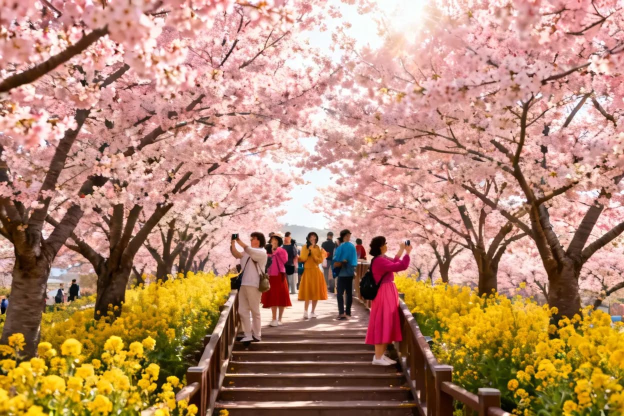 경남 창원 진해 군항제 명소 여좌천 로망스다리에 만개한 벚꽃