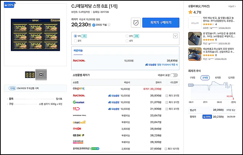 스팸세트-가격-선물-싸게사는-방법-에누리