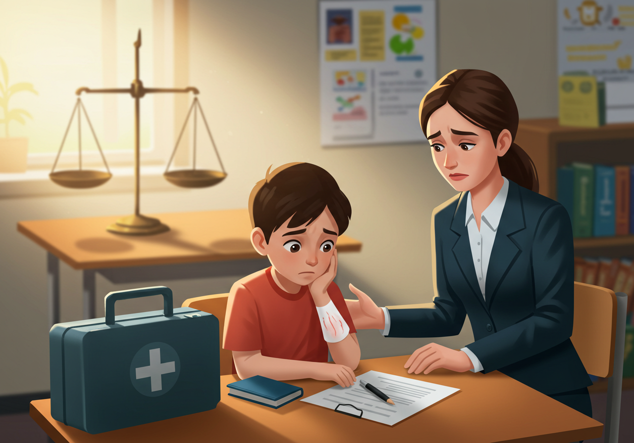 학원에서 다친 아이와 걱정하는 교사