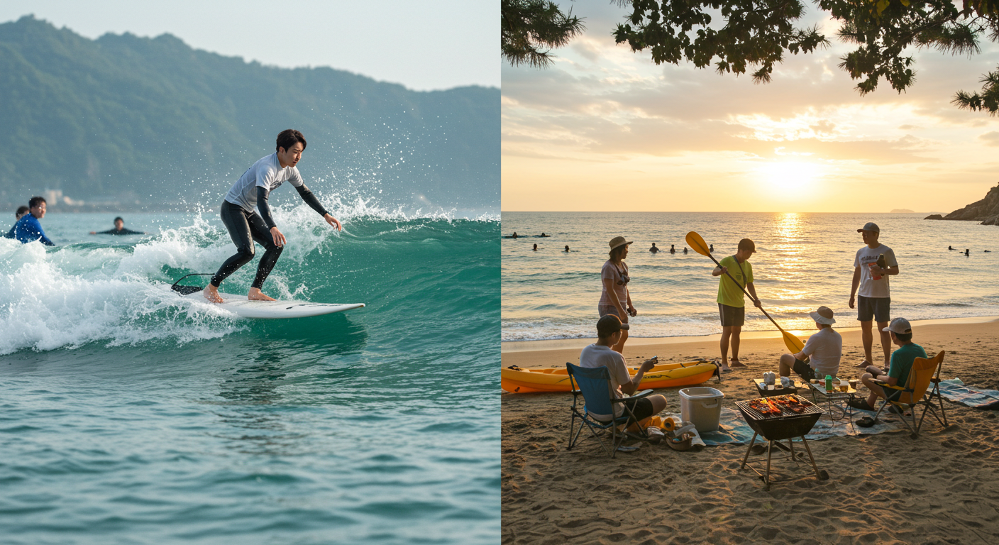 강원도 여름 바다에서 즐기는 서핑, 카약, BBQ 등 다양한 액티비티