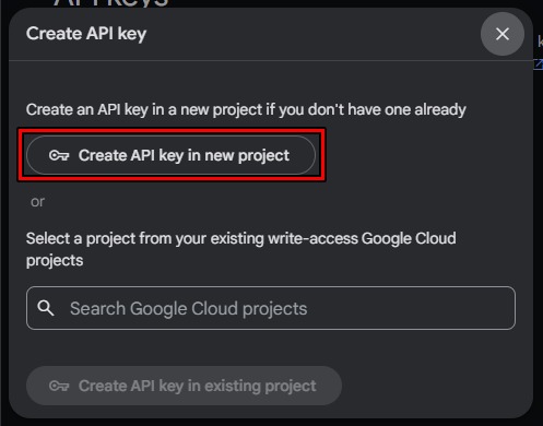 API 키 생성 화면