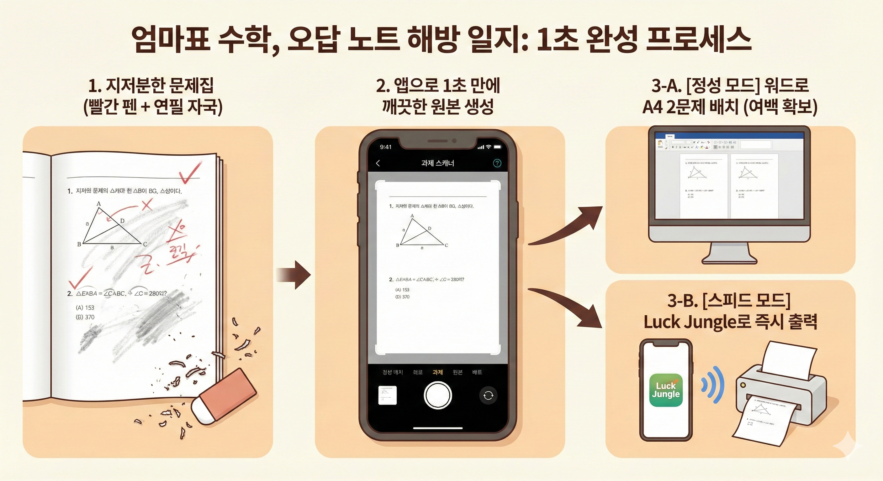 '과제 스캐너' 앱을 통해 오답노트 문제를 쉽게 편집할 수 있음