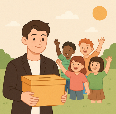 어린이들을 위해 기부하는 모습