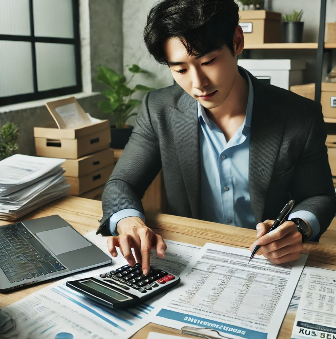 사업 세금을 계산하는 사업가 모습