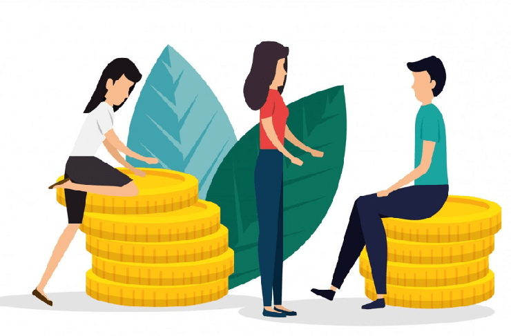 동전과 사람들 일러스트