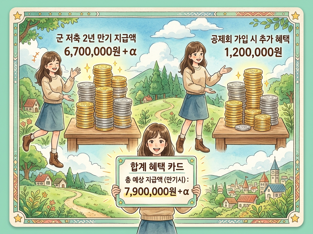 장병내일준비적금 군인공제회 합산 수령액 시뮬레이션 인포그래픽