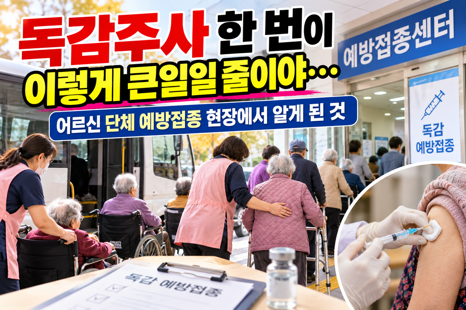 어르신 독감 예방접종을 위해 병원을 방문한 모습