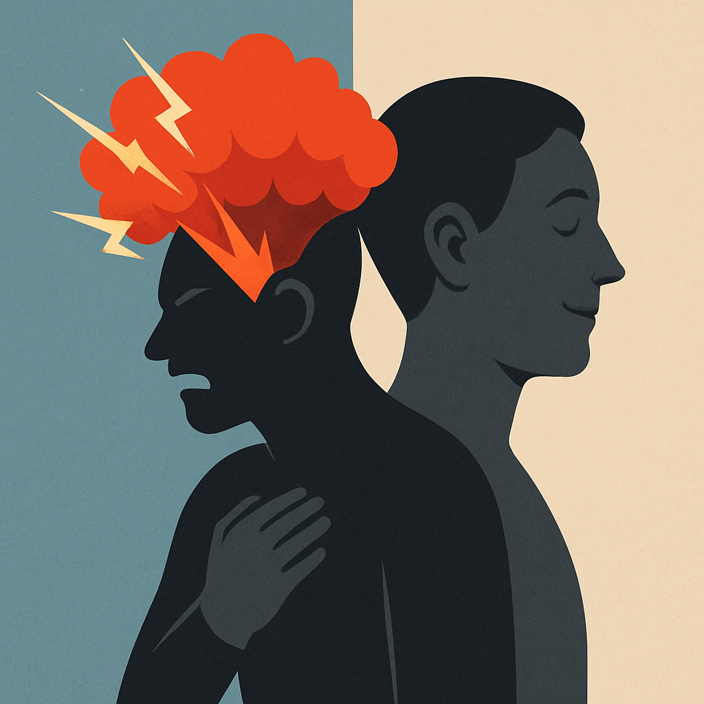 분노를 억누르는 사람과 감정을 다스리는 사람의 대비 이미지(출처**자체제작)