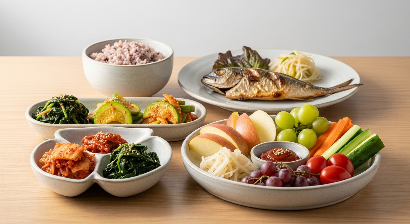 채소와 과일 중심의 건강식 식단 사진