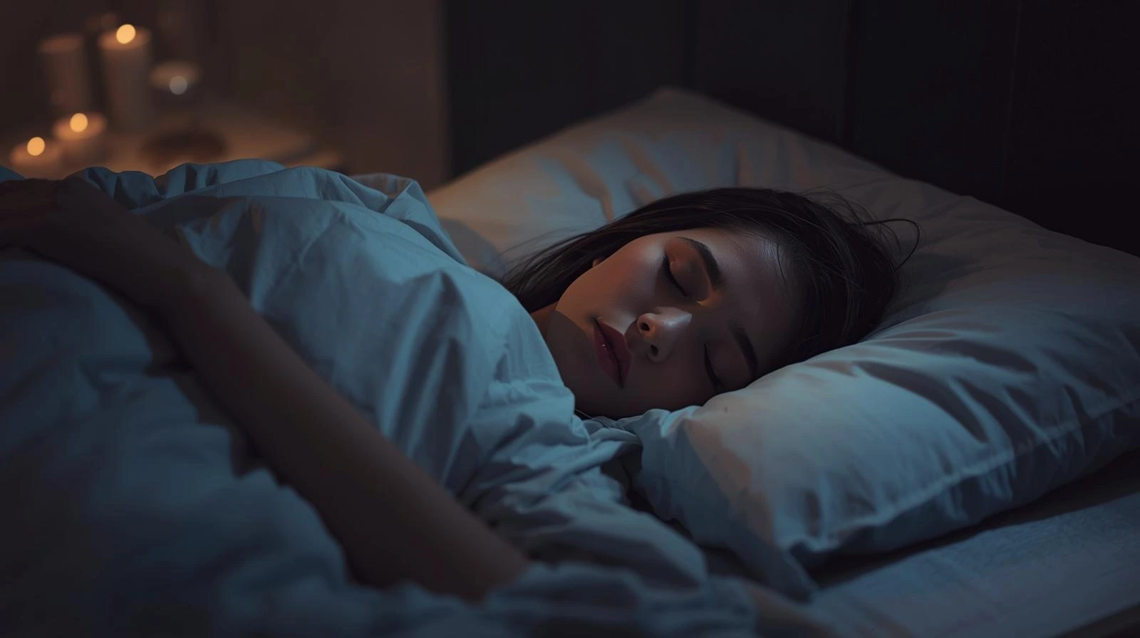 침대에서 자고있는 여성