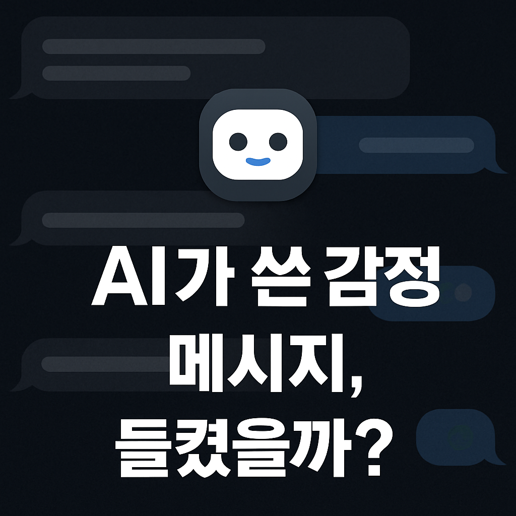 alt="ChatGPT, Gemini, Claude가 감정 메시지를 대신 작성한 실험을 다룬 블로그 썸네일 이미지. 'AI가 쓴 감정 메시지, 들켰을까?'라는 문구가 강조됨"