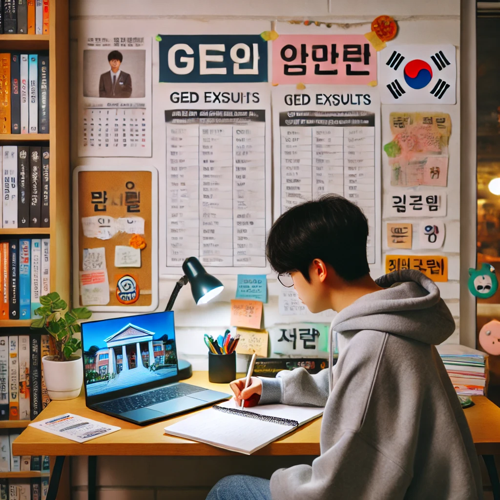 검정고시결과로 대학입학 원서를 쓰는 남학생