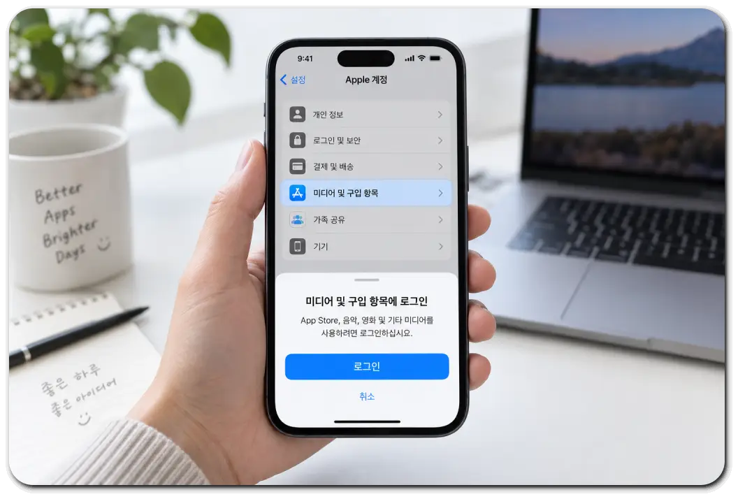 아이폰-미디어-및-구입-항목-로그인-안내