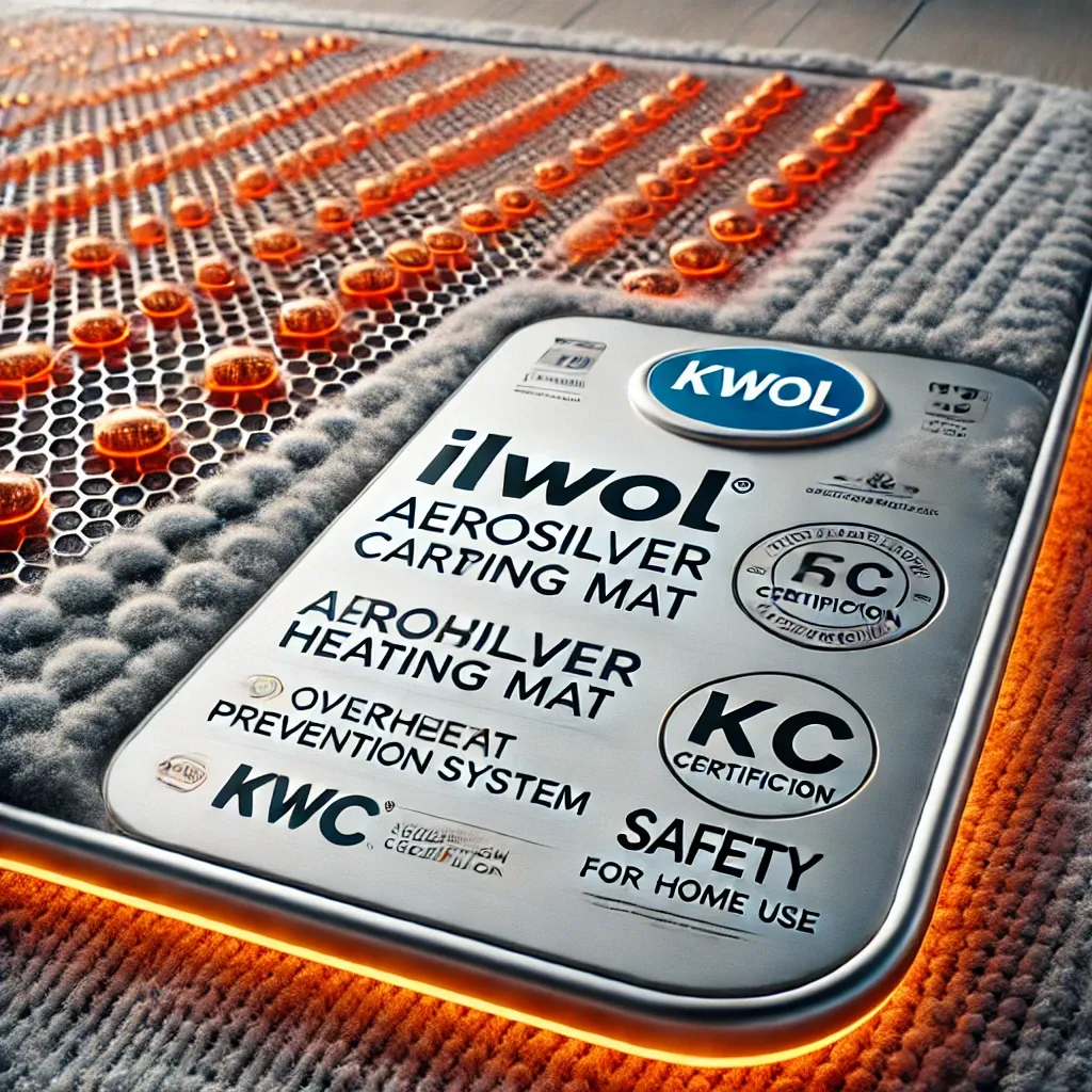 과열 방지 시스템과 KC 인증 라벨이 강조된 일월 에어로실버 카본 매트, 안전성을 부각
