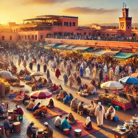 제마 엘 프나 광장에서 펼쳐지는 모로코 전통 거리 공연과 음식, 마라케시 문화 체험